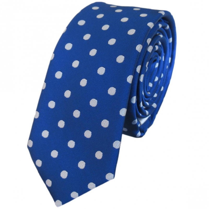 Donkerblauwe skinny stropdas met stippen - 5cm