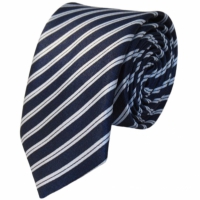 Donkerblauwe smalle stropdas met strepen - 5cm