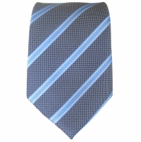 Grijze stropdas met lichtblauwe strepen - 8cm