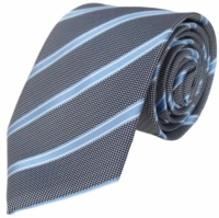 Grijze stropdas met lichtblauwe strepen - 8cm