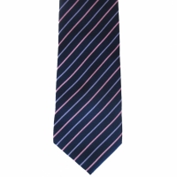 Donkerblauwe stropdas met strepen roze/paars - 8cm