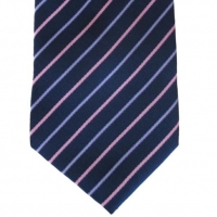 Donkerblauwe stropdas met strepen roze/paars - 8cm