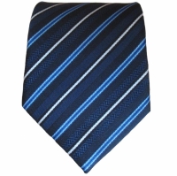 Donkerblauwe stropdas met strepen blauw/wit - 8cm